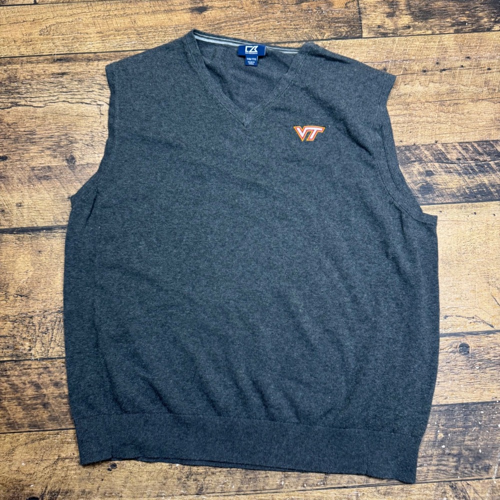 Cutter and Buck Mens 1XB VT Virginia Tech Pullover V Neck Sweater Vest Dark Gray